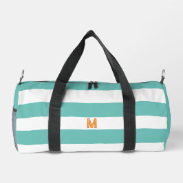 Blauwgroen Cabana Stripe & gepersonaliseerd Oranje Plunjezak