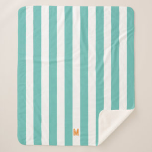 Blauwgroen Cabana Stripe & gepersonaliseerd Oranje Sherpa Deken