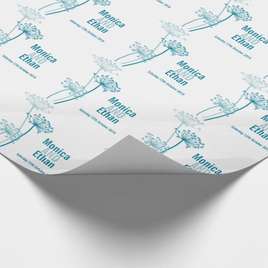 Blauwgroen cadeaupapier voor  bruiloft (Hoek)