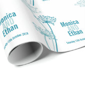 Blauwgroen cadeaupapier voor  bruiloft (Rol Hoek)