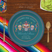 Blauwgroen Caladera Dag van de Dode Suikerschedel Papieren Bordje