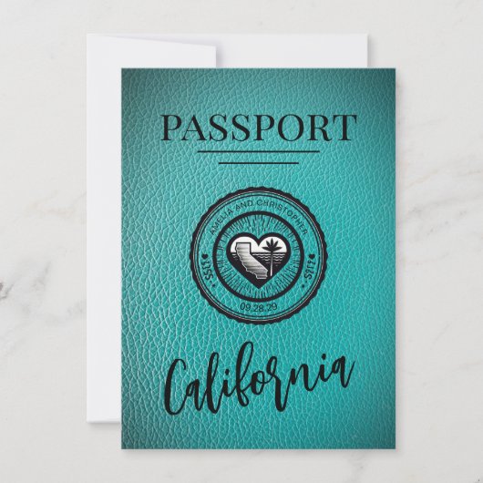 Blauwgroen Californisch paspoort Bewaar de datum Save The Date (Voorkant)