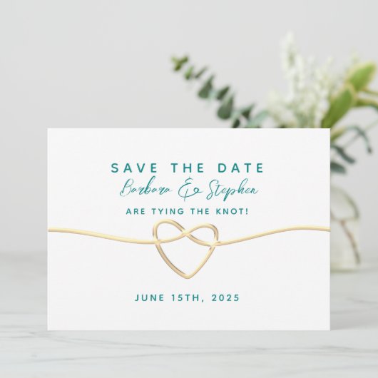 Blauwgroen Calligrafie Weddenschap Save The Date (Staand voorkant)