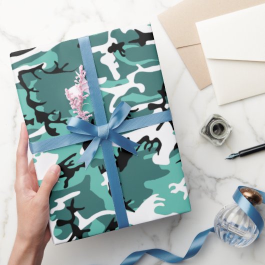 Blauwgroen Camo Cadeaupapier (Geschenken)