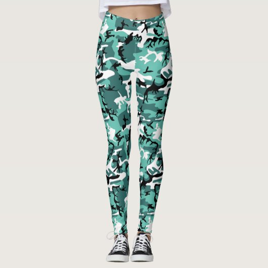 Blauwgroen Camo Leggings (Voorkant)