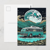 Blauwgroen  camper in de bergen Retro Briefkaart (Voorkant / Achterkant)