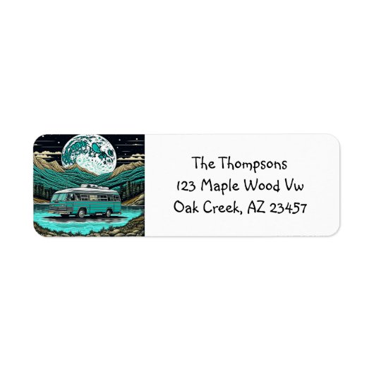 Blauwgroen  camper in de bergen Retro Etiket (Voorkant)