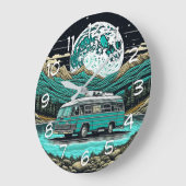 Blauwgroen  camper in de bergen Retro Grote Klok (Hoek)