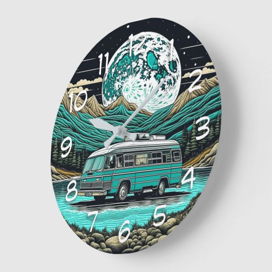 Blauwgroen  camper in de bergen Retro Grote Klok (Hoek)