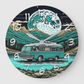 Blauwgroen  camper in de bergen Retro Grote Klok (Voorkant)