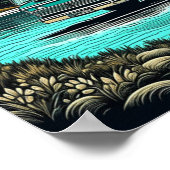 Blauwgroen camper in de bergen Retro Poster (Hoek)