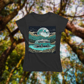 Blauwgroen camper in de bergen Retro T-shirt