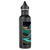 Blauwgroen  camper in de bergen Retro Waterfles (Links)