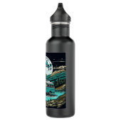 Blauwgroen  camper in de bergen Retro Waterfles (Rechts)