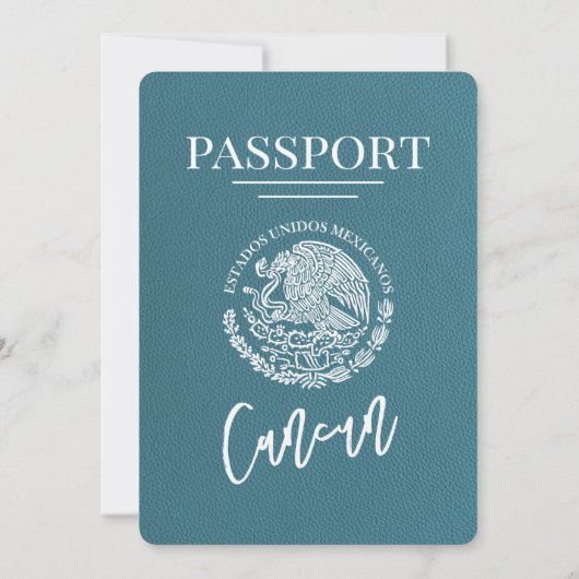 Blauwgroen Cancun Passport Wedding Kaart (Achterkant)