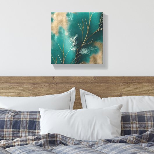 Blauwgroen canvasmuurkunst - Modern & Boho Gallery Canvas Afdruk (Insitu (Slaapkamer))