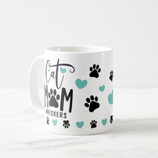 Blauwgroen Cat Mom Pawprint Gepersonaliseerde Pet  Koffiemok (Voorkant links)