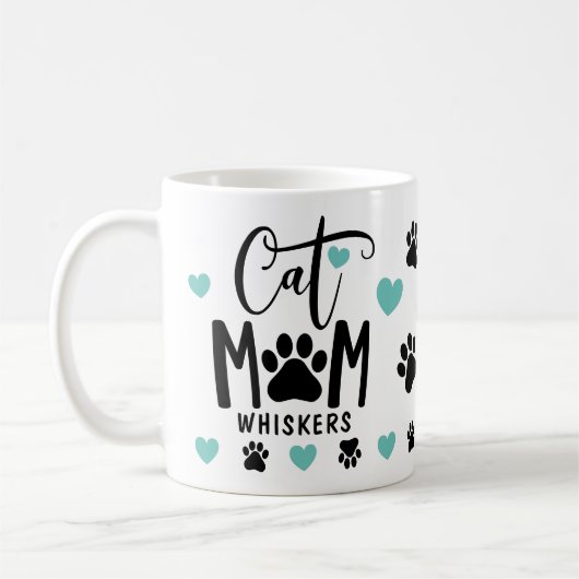 Blauwgroen Cat Mom Pawprint Gepersonaliseerde Pet  Koffiemok (Links)