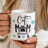 Blauwgroen Cat Mom Pawprint Gepersonaliseerde Pet  Koffiemok