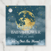 Blauwgroen Celestial Over the Moon en Sterren Baby Bedankjes Labels (Voorkant)