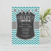 Blauwgroen Chalkboard Chevron Baby shower Invite Kaart (Staand voorkant)