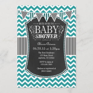 Blauwgroen Chalkboard Chevron Baby shower Invite Kaart