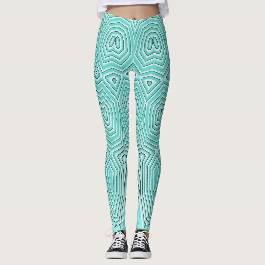 Blauwgroen chavron zigzag "Ratti_Creative_Arts" Le Leggings (Voorkant)