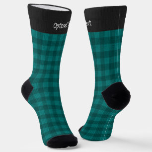 Blauwgroen Check Pattern -  speldenknop Sokken