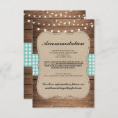 Blauwgroen Check Rustieke Accommodatie Hout Trouwk Informatiekaartje (Voorkant / Achterkant)