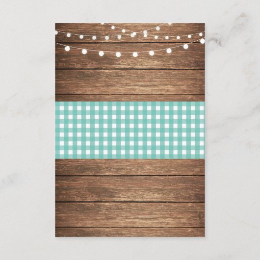 Blauwgroen Check Rustieke Accommodatie Hout Trouwk Informatiekaartje (Achterkant)