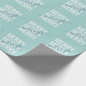 Blauwgroen checker voor vrolijk kerstlicht cadeaupapier (Hoek)