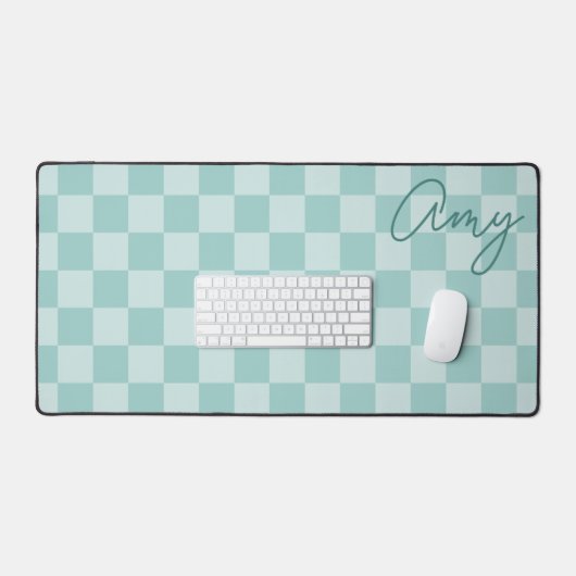 Blauwgroen Checkers Monoline Naam Bureaumat (Keyboard & Muis)