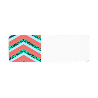 Blauwgroen Cheetah Chevron Sinaasappel tinten Stri Etiket