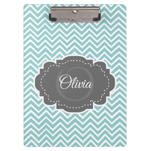 Blauwgroen Chevron Aangepast klembord (Voorkant)