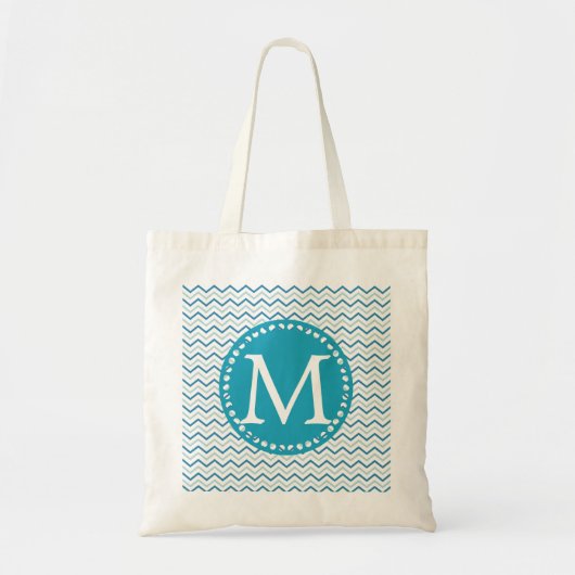Blauwgroen Chevron Aangepast monogram Tote Bag (Voorkant)