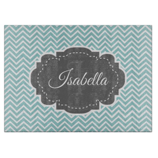 Blauwgroen Chevron Aangepast snijpunt Snijplank (Voorkant)