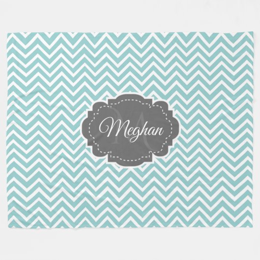 Blauwgroen Chevron - Aangepaste fleece Blanket (Voorkant (Horizontaal))