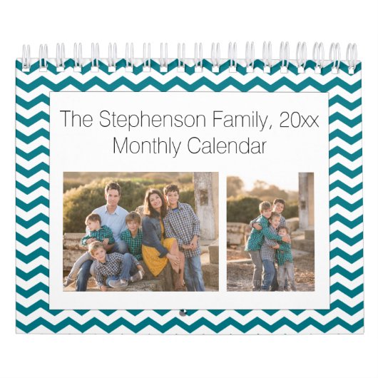 Blauwgroen Chevron Aangepaste foto Collage 24-Afbe Kalender (Hoes)
