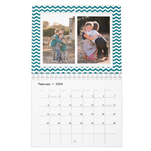 Blauwgroen Chevron Aangepaste foto Collage 24-Afbe Kalender (Feb 2026)