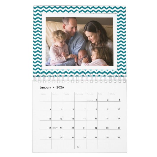 Blauwgroen Chevron Aangepaste foto Collage 24-Afbe Kalender (Jan 2026)
