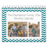 Blauwgroen Chevron Aangepaste foto Collage 24-Afbe Kalender (Hoes)