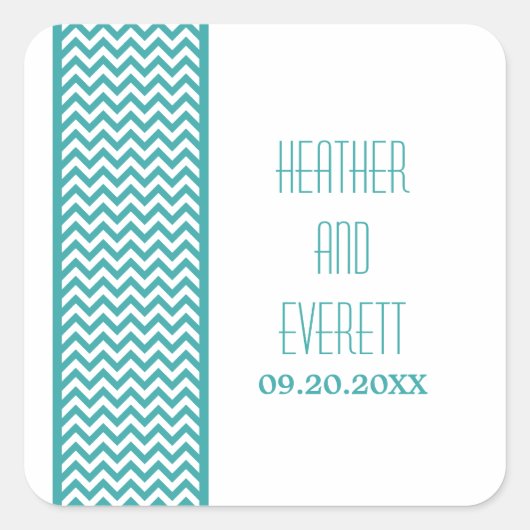 Blauwgroen Chevron Border Wedding Stickers (Voorkant)