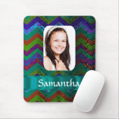 Blauwgroen Chevron gepersonaliseerde foto template Muismat (Met muis)
