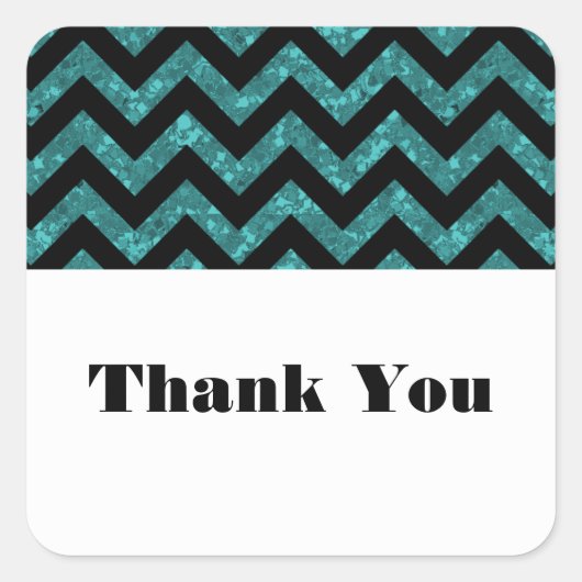 Blauwgroen Chevron Glitter Hartelijk dank Stickers (Voorkant)