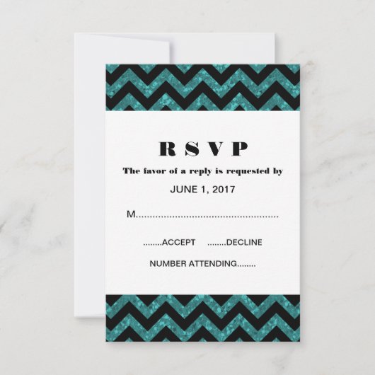Blauwgroen Chevron Glitter Response Kaart (Voorkant)