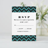 Blauwgroen Chevron Glitter Response Kaart (Staand voorkant)