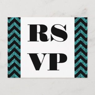 Blauwgroen Chevron Glitter RSVP Briefkaart