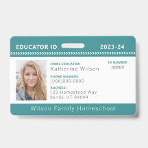 Blauwgroen Chevron Homeschool Educator ID Badge