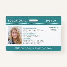 Blauwgroen Chevron Homeschool Educator ID Badge