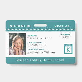 Blauwgroen Chevron Homeschool Student ID Badge